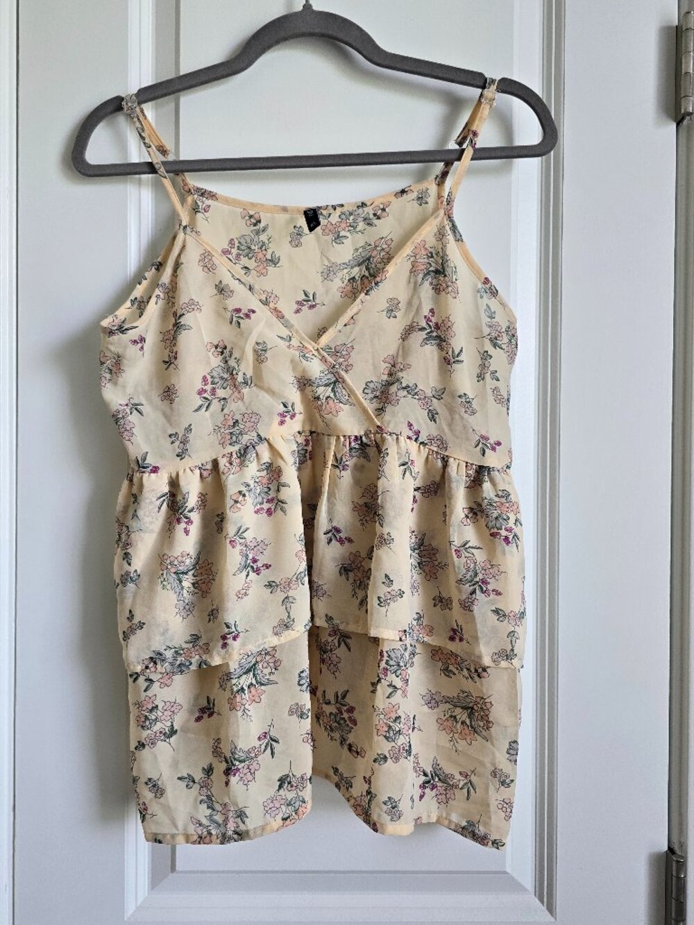 Cream Floral Tiered Ruffle Spaghetti Strap Top